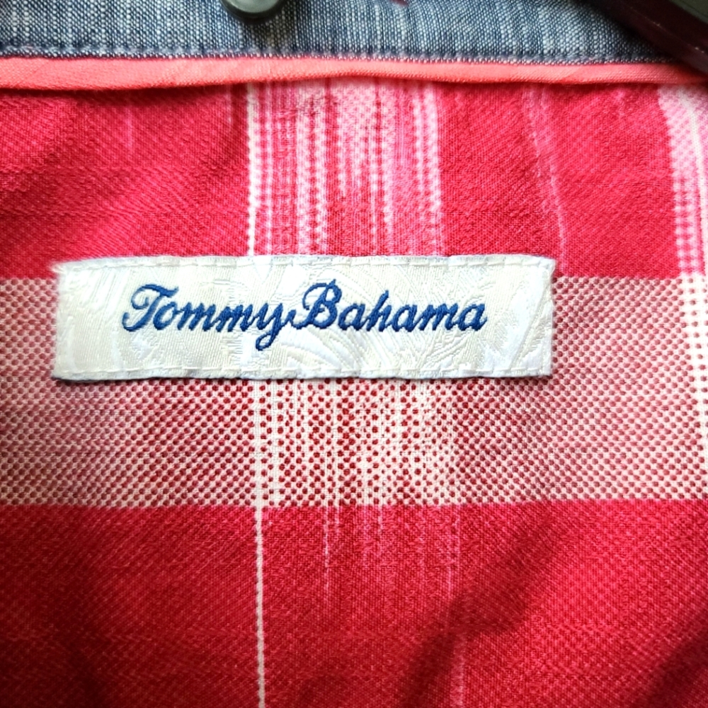 TOMMY BAHAMA Men's Who Got Ikat Stripe Button Down Shirt Red - Picture 4 of 12